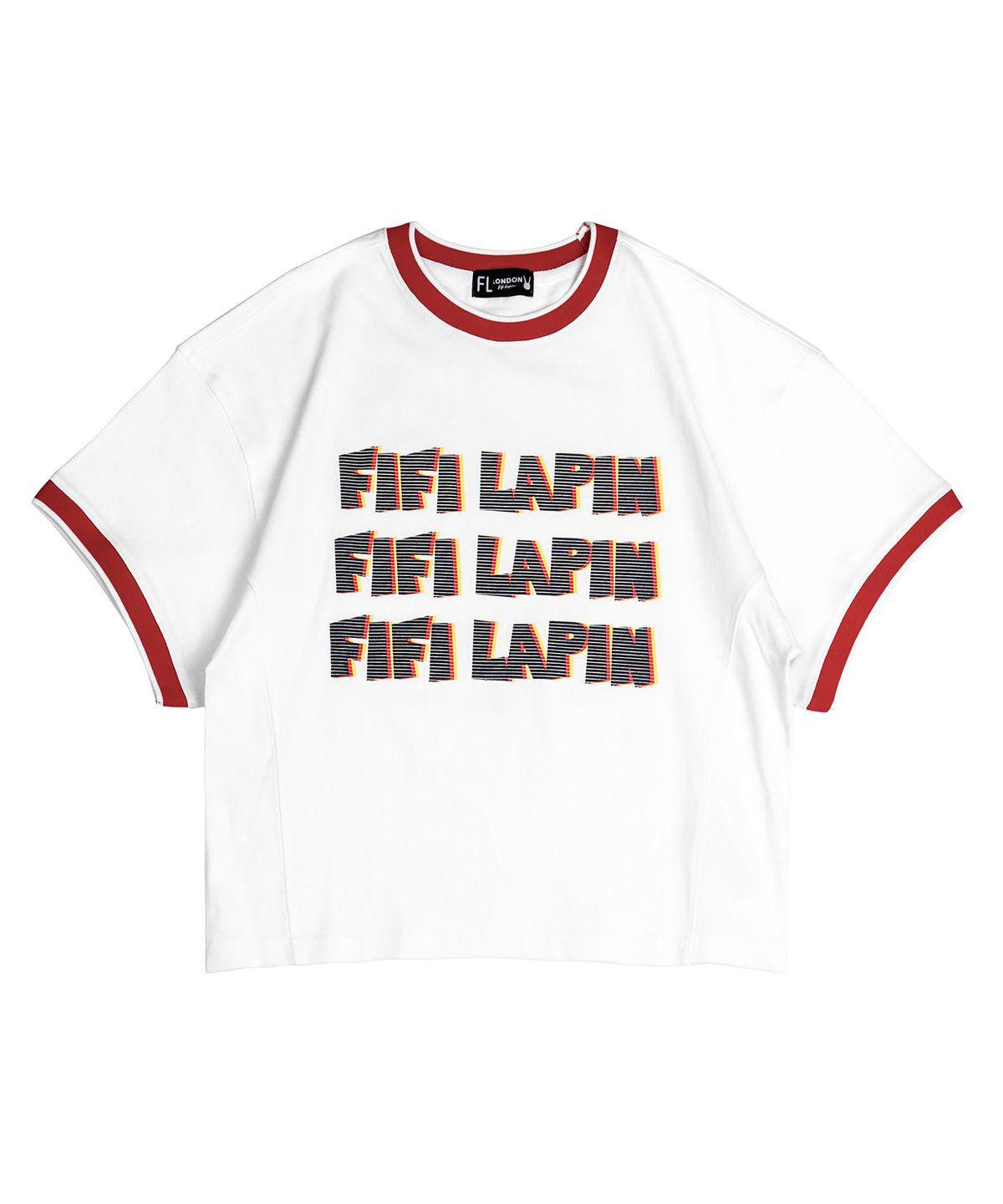 피피라핀(FIFI LAPIN) 니트 시보리 디테일 반팔 티셔츠/FS8WTS03F WHITE RED