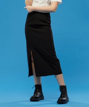 WOMEN 슬림 세미 트임 롱스커트 [BLACK] 롱치마 ver.