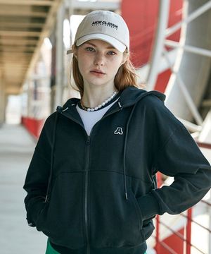 루즈핏 라이트 A로고 트레이닝 후드 집업 블랙