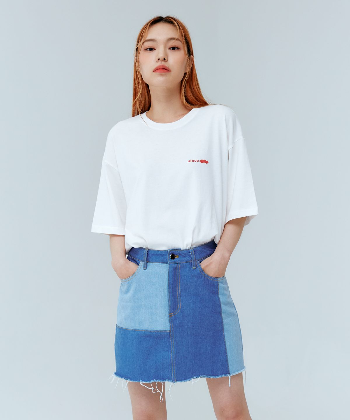 리지(LEEJEE) 패치 진청데님 숏 스커트