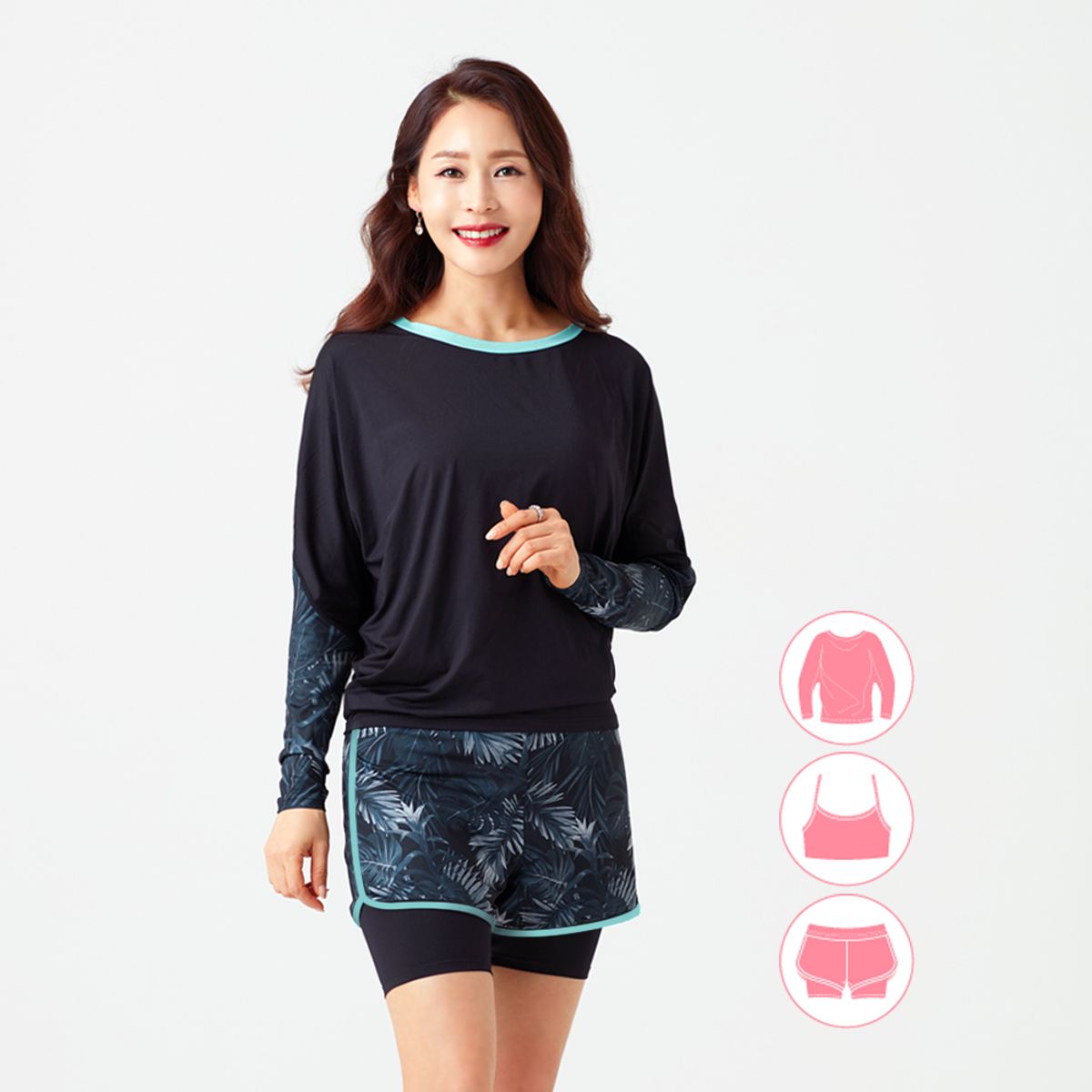 베이직엘르(BASIC ELLE) 여자 가오리핏 엄마래쉬가드 3종세트 리조트룩 BEL-R205K