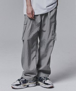 Nylon Cargo Wide Pants - Light Grey