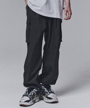 Nylon Cargo Wide Pants - Black