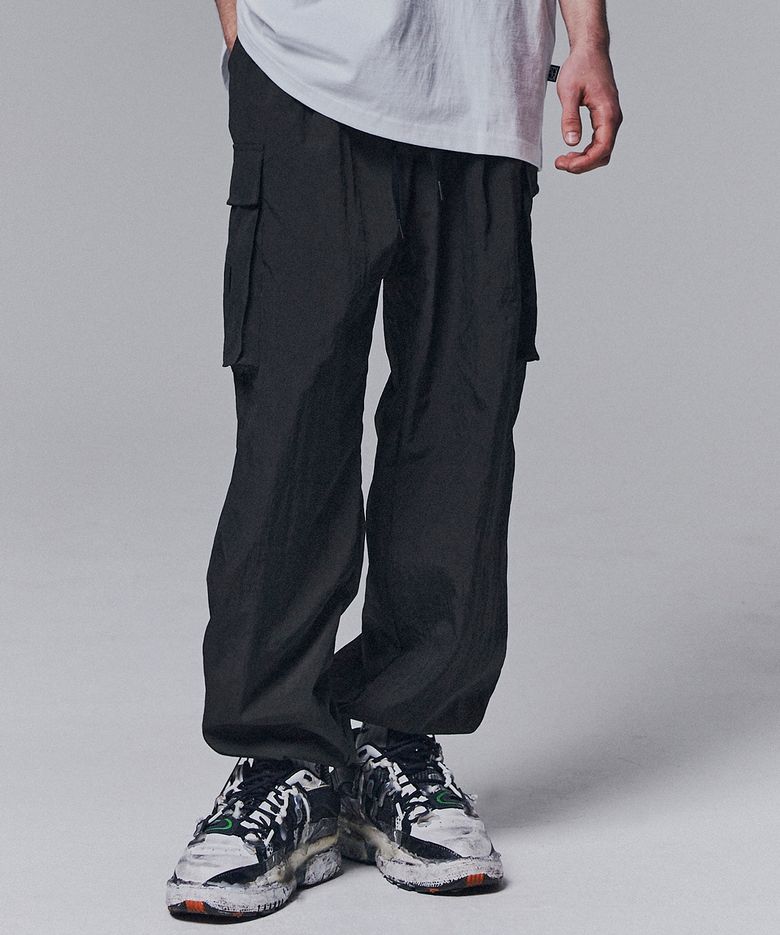 Nylon Cargo Wide Pants - Black