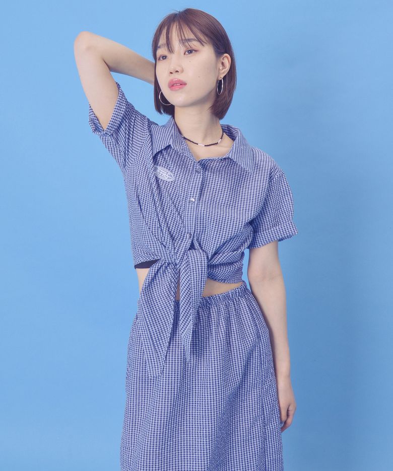 크롭 셔츠 (블루)_FREE