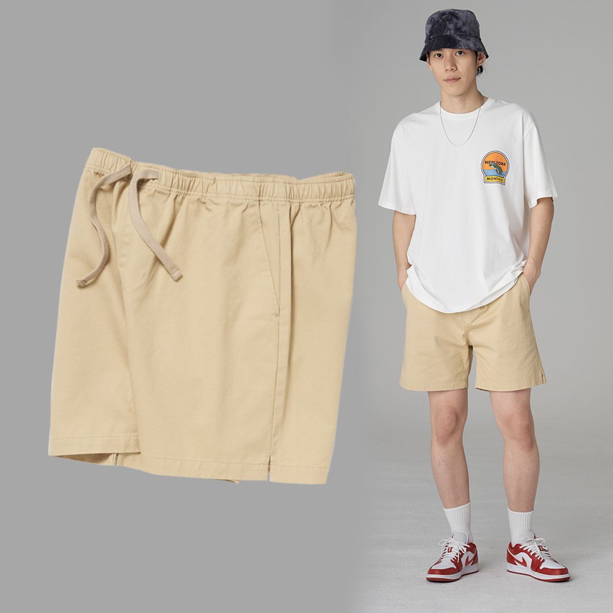 비토우(BE.T.OW) 피셔맨 코튼 밴딩 숏팬츠 (베이지)