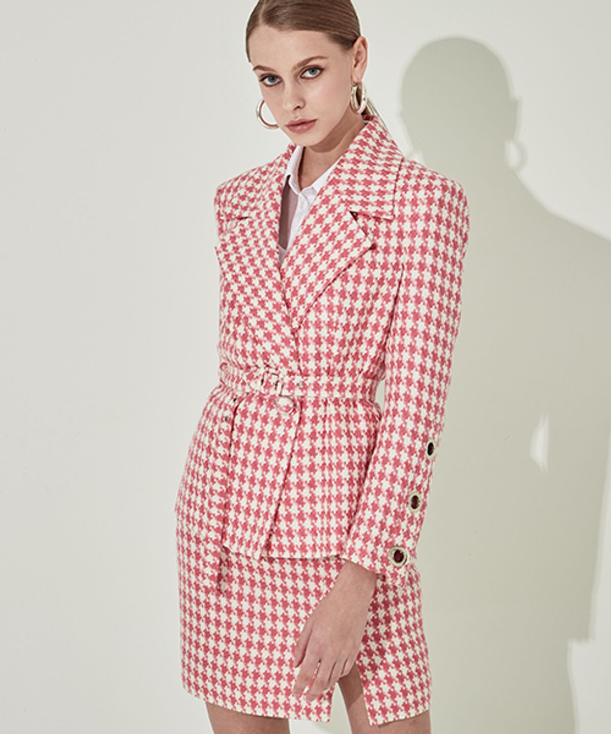채뉴욕(CHAENEWYORK) Hound tooth check Eyelet Skirt [Pink]