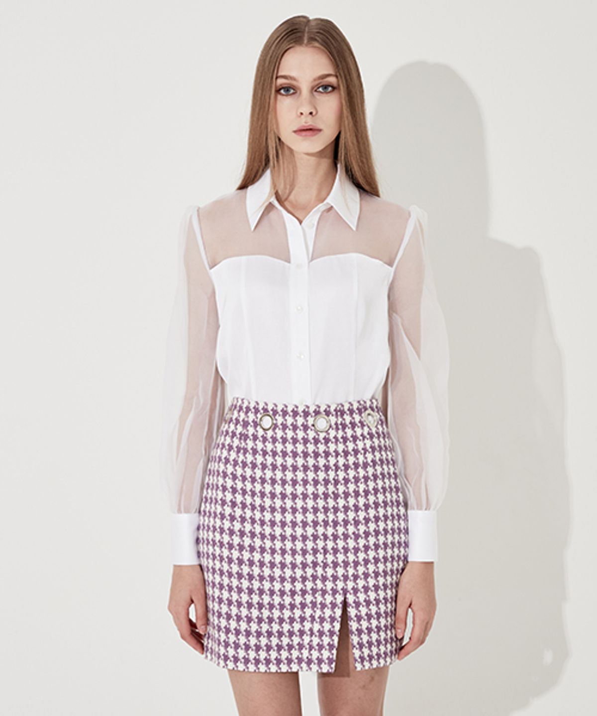 채뉴욕(CHAENEWYORK) Hound tooth check Eyelet Skirt [Purple]