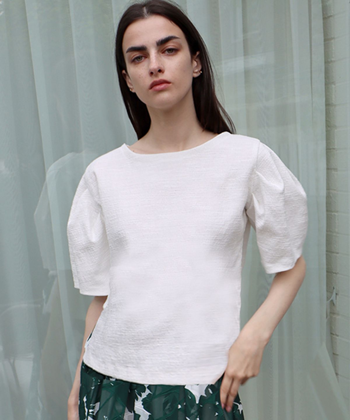 데미지니모닉(DAMAGE MNEMONIC) 쟈가드 퍼프 화이트 티셔츠_ Jacquard Puff White TS