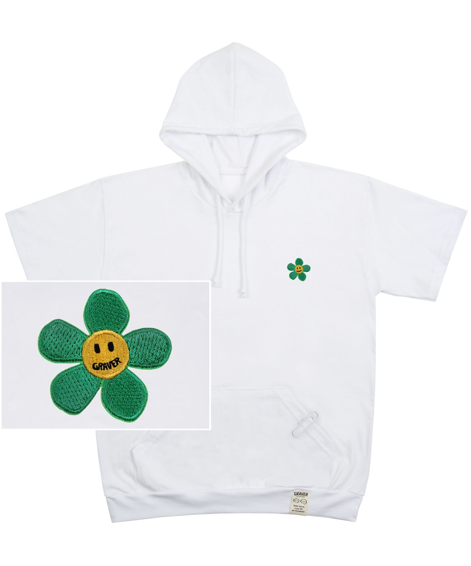 [GRAVER]★GREEN FLOWER SMILE EMBROIDERY HOODIE Designer fashion, Seoul-fully created | W Concept