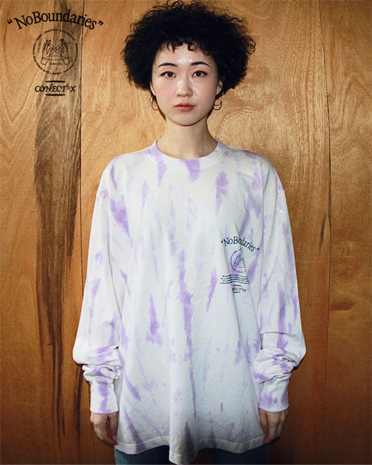 커넥트엑스(CONECTX) No Boundaries Embroidery Printing Tie-dye Long Tee (Light Purple ver.)