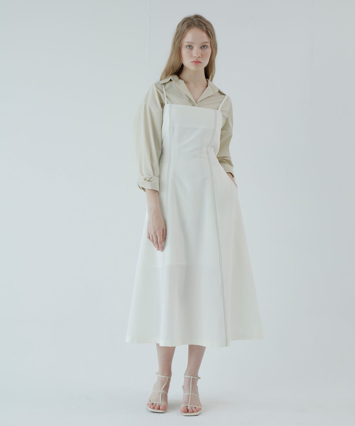 폴앤앨리스(PAUL&ALICE) STITCH CAMISOLE DRESS / WHITE