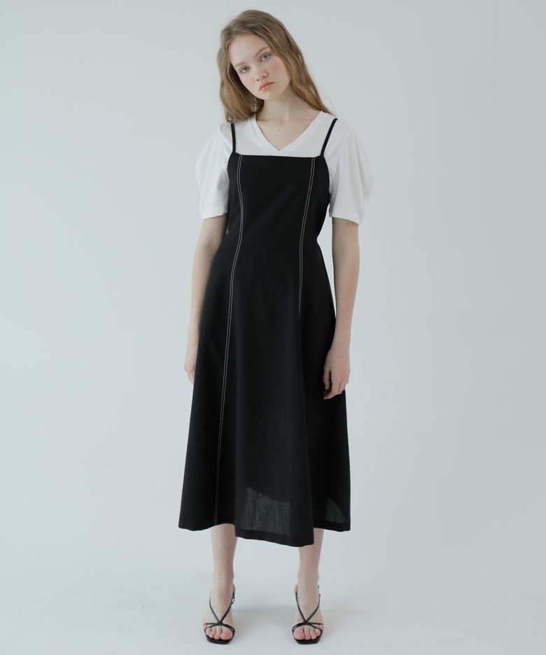 STITCH CAMISOLE DRESS / BLACK