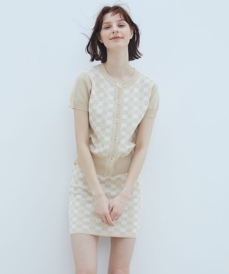 LQ CHECK SET SKIRT(BEIGE)