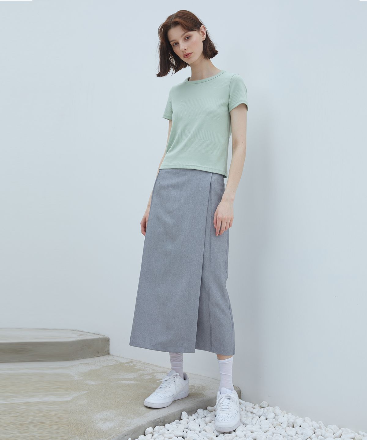 라티젠(LARTIGENT) LQ PINTUCK WRAP SKIRT(GRAY)