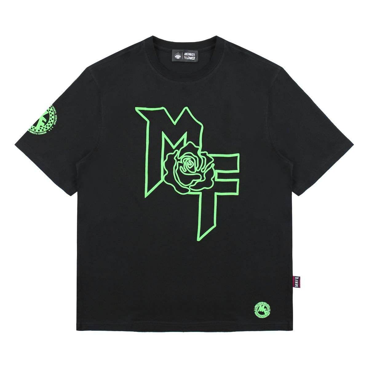 몽키플라워(Monkey Flower) 공용  빅 힙합 로즈 레귤러핏 반팔티셔츠/MM1WTS12U LIME