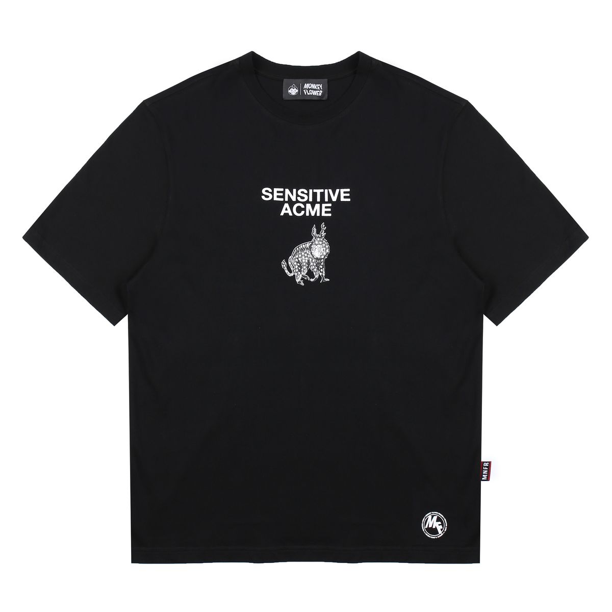 몽키플라워(Monkey Flower) 공용 민화 몽키 자수 레귤러핏 반팔티셔츠/MM1WTS14U BLACK