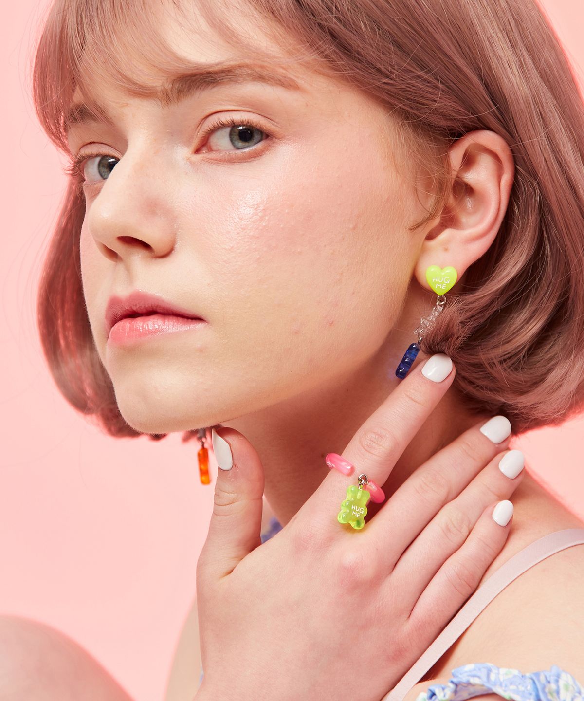 마이부(MY BOO) Tiny Cute Bear Ring - neon pink