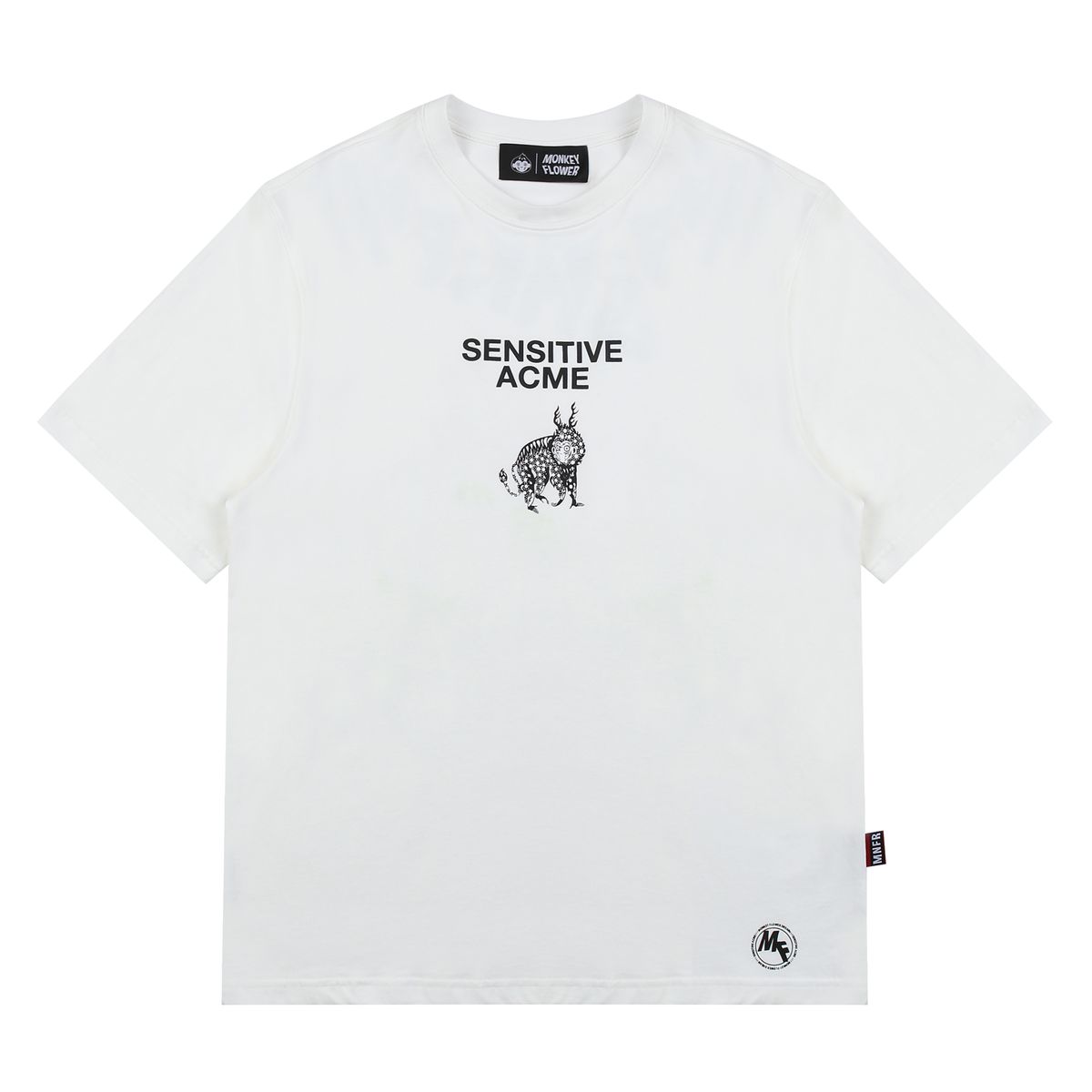 몽키플라워(Monkey Flower) 공용 민화 몽키 자수 레귤러핏 반팔티셔츠/MM1WTS14U WHITE