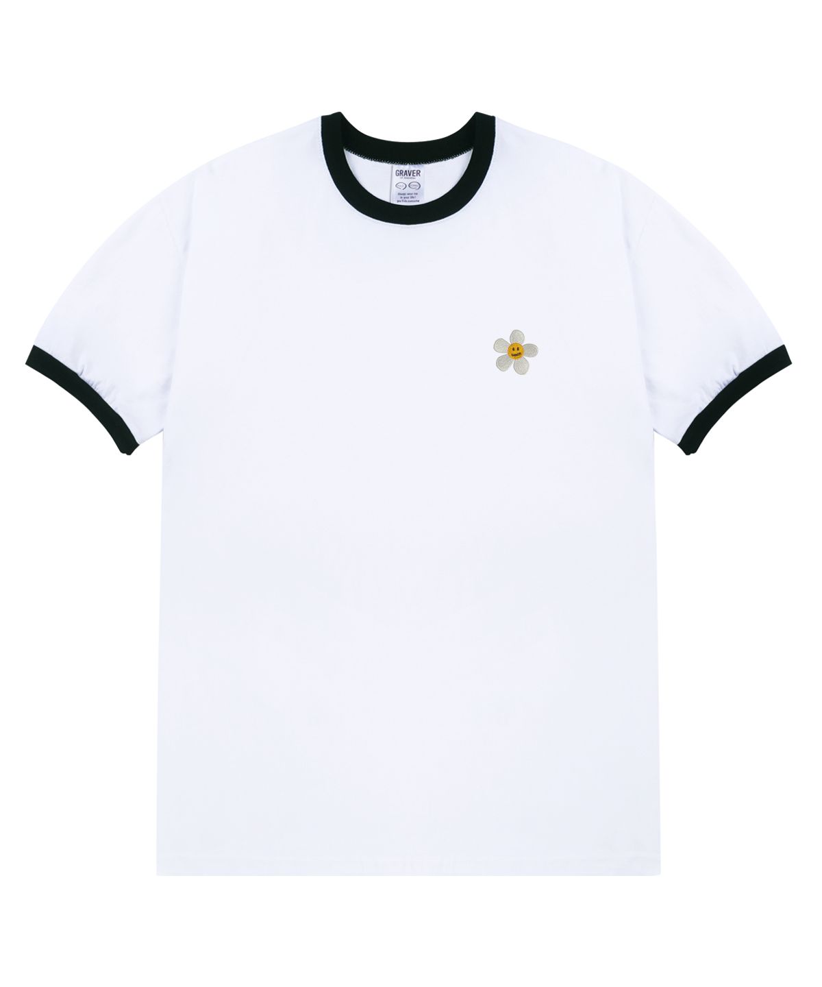 그레이버(GRAVER) [UNISEX]플라워도트 자수 링거 반팔티_화이트