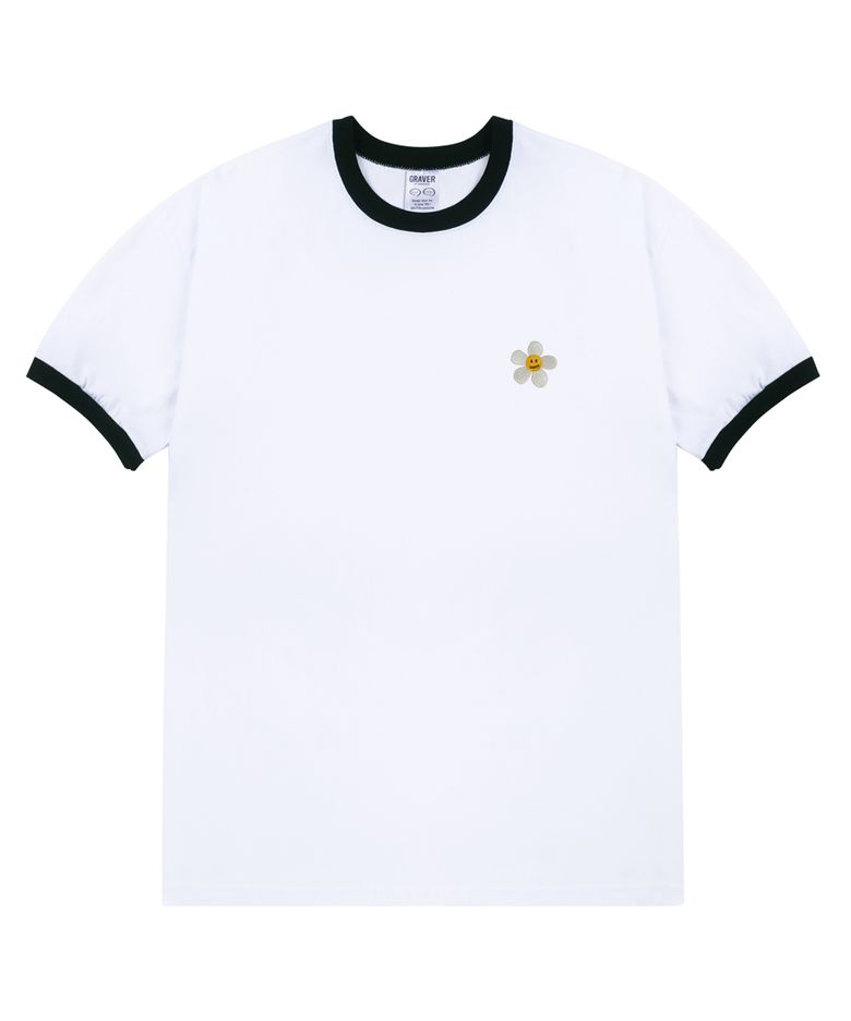 [UNISEX]플라워도트 자수 링거 반팔티_화이트