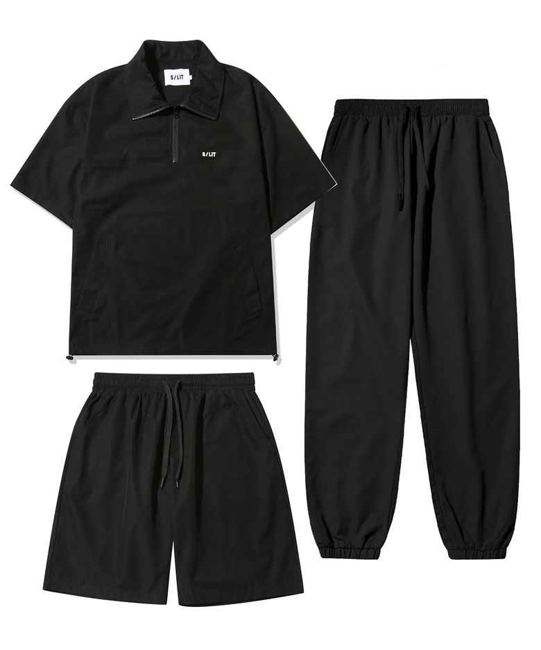 [SET] 스테디 라이트 반팔 아노락 3P 셋업 블랙