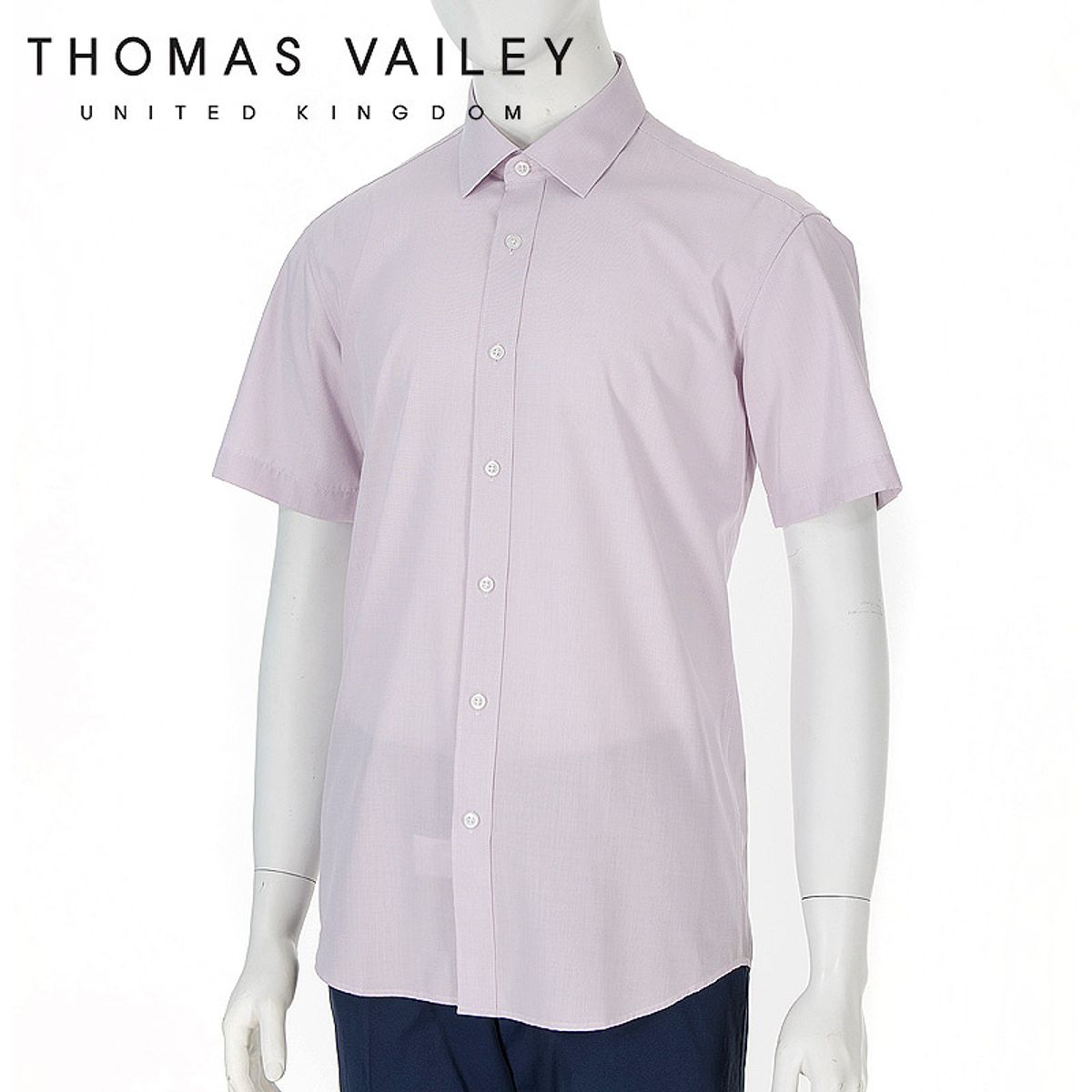 토마스 베일리(THOMAS VAILEY) 남성드레스셔츠-찰랑 레이온 반팔 셔츠 핑크 슬림핏 1THTHF2MSU337