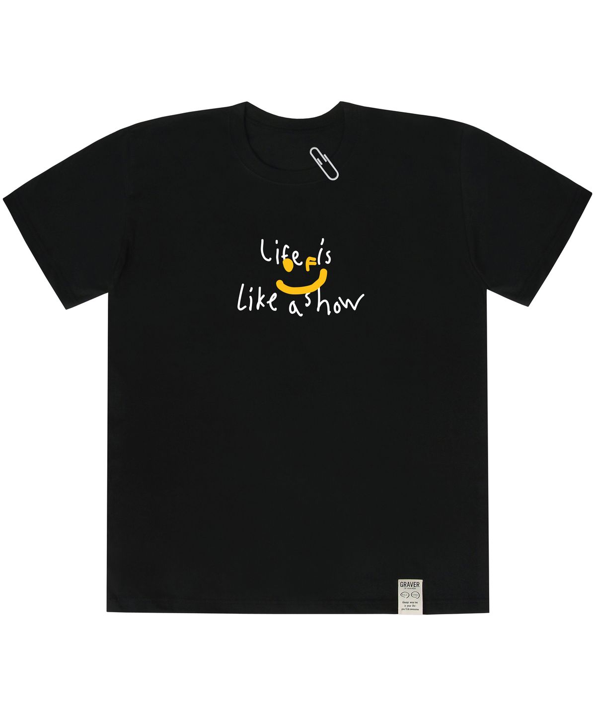 그레이버(GRAVER) [UNISEX]빅 드로잉 스마일 라이프 로고 반팔티_블랙