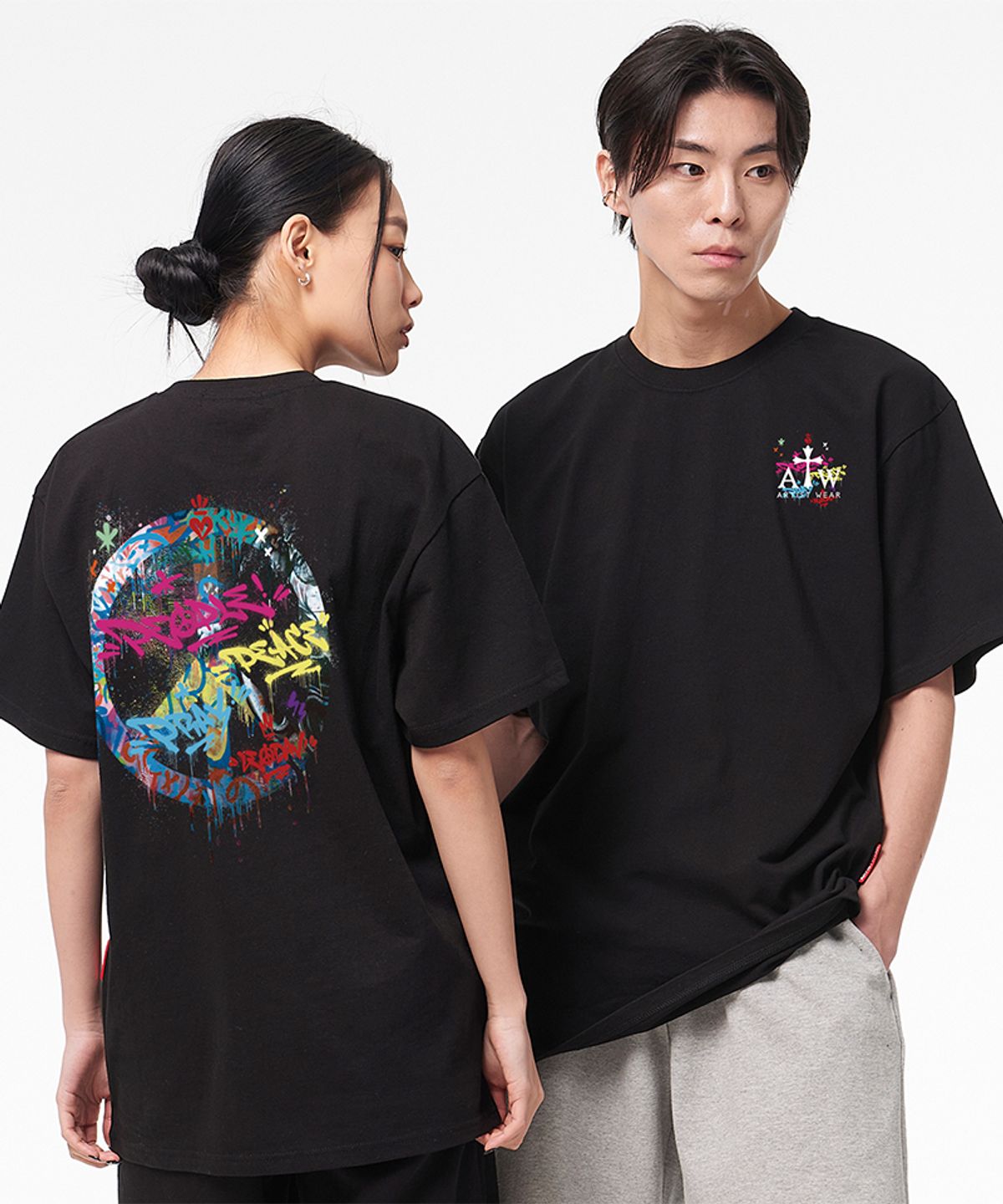 아티스트웨어(ARTISTWEAR) [ATW X 레오다브] 피스메이커 오버핏 반팔티_BK