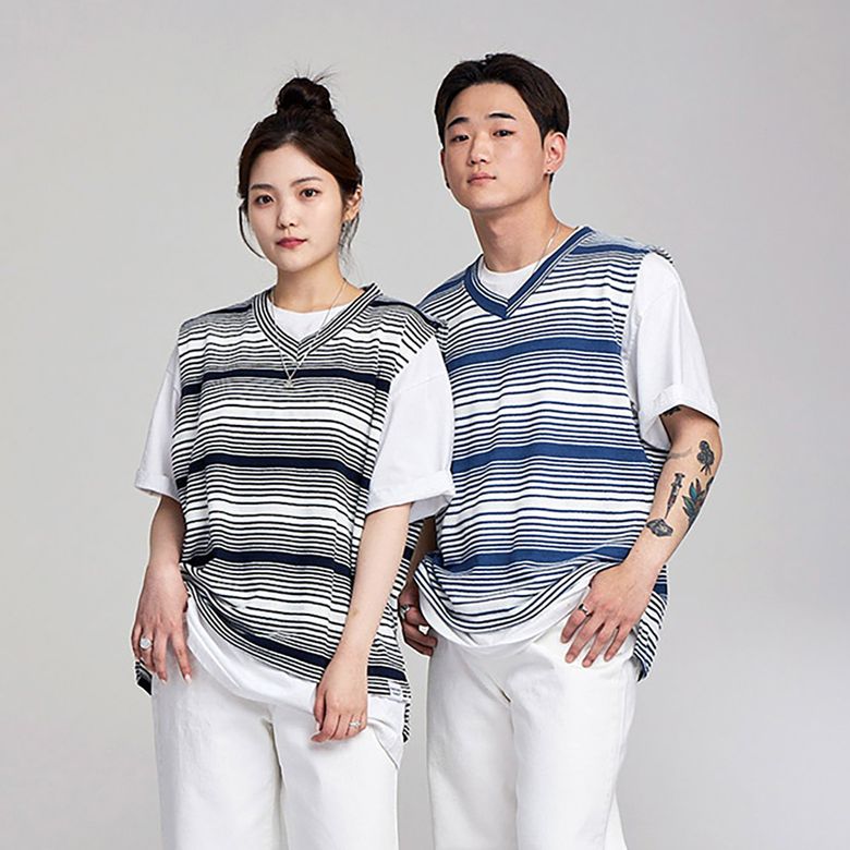 믹스 라인 브이넥 베스트 (블루)