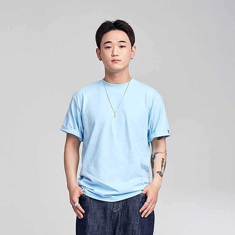 리버시블 라벨 무지 반팔티셔츠 (라이트블루)
