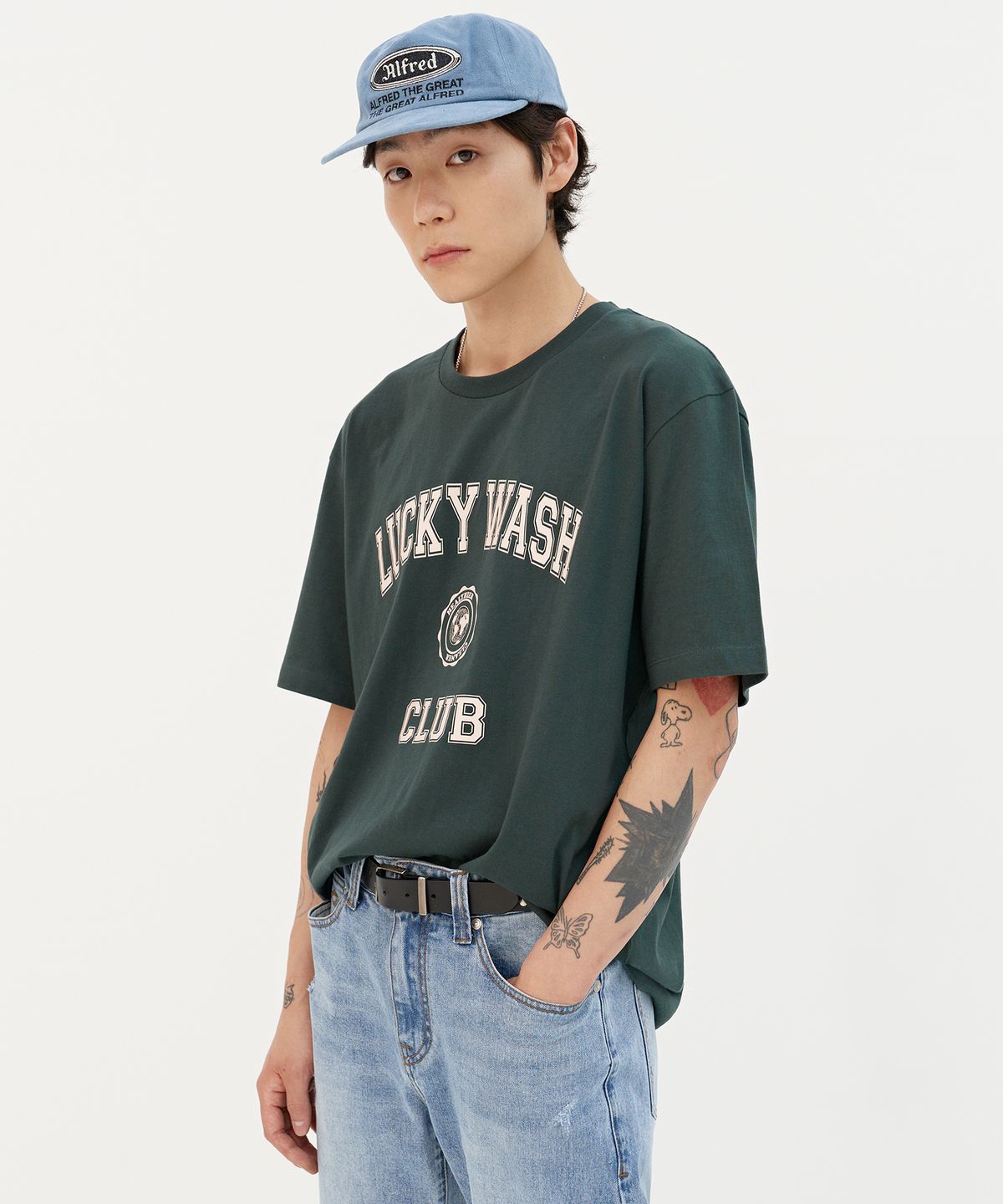 플랙(PLAC) 럭키 워시 그래픽 티셔츠 다크 그린
