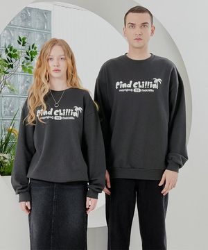 CB1121 팜트리 로고 맨투맨 차콜블랙