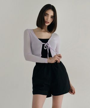 여성 요가복 DEVI-T0063-라벤더 필라테스 크롭 리본 가디건