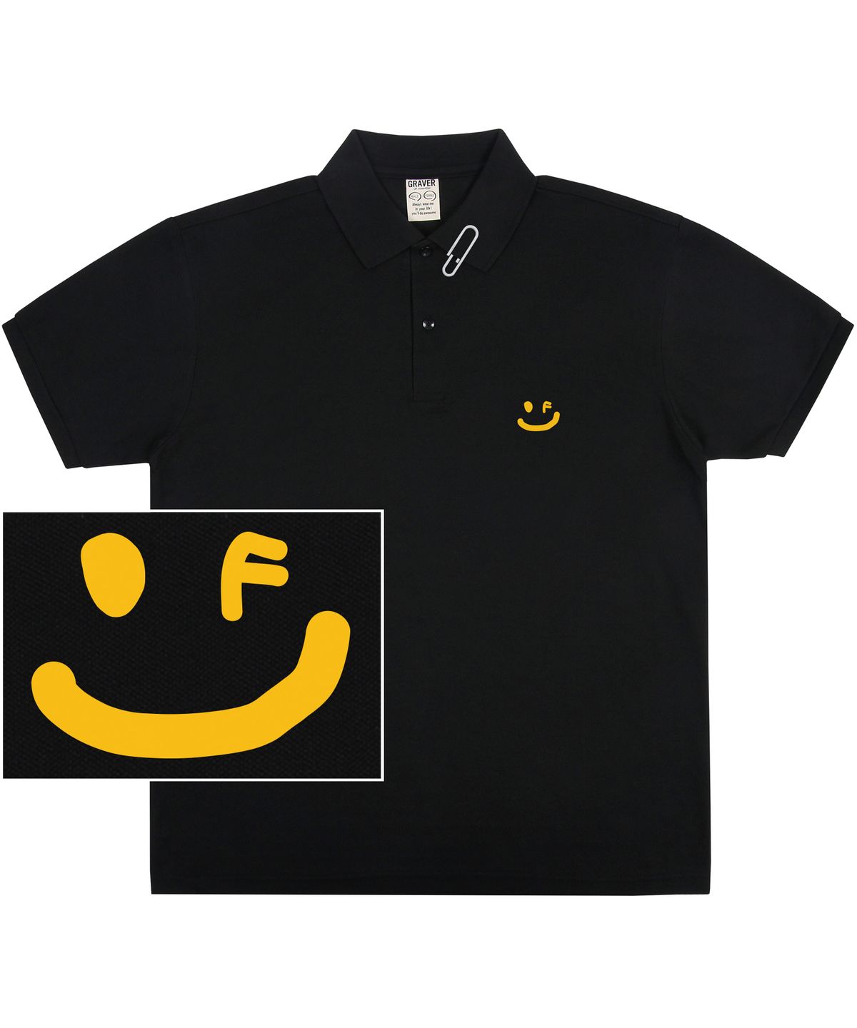 그레이버(GRAVER) [UNISEX]스몰 드로잉스마일 피케 반팔티셔츠_블랙