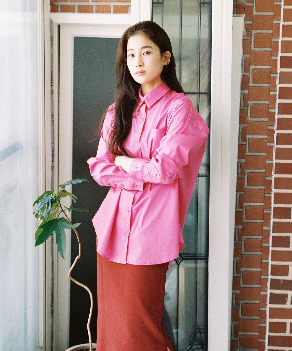 그리드서울(GRID_SEOUL) CHERRY PINK 5BUTTONS CUFFS SHIRT