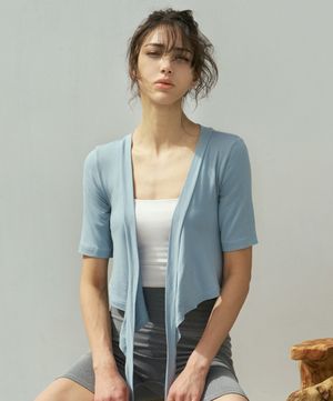 여성 요가복 DEVI-T0066-페일민트 필라테스 발레 스트랩 가디건 반팔티