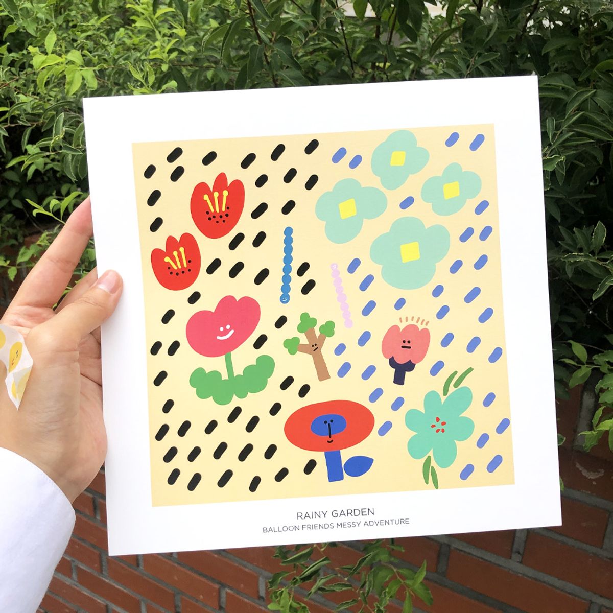 벌룬프렌즈(BALLOON FRIENDS) 일러스트 정사각 포스터 - Rainy Garden