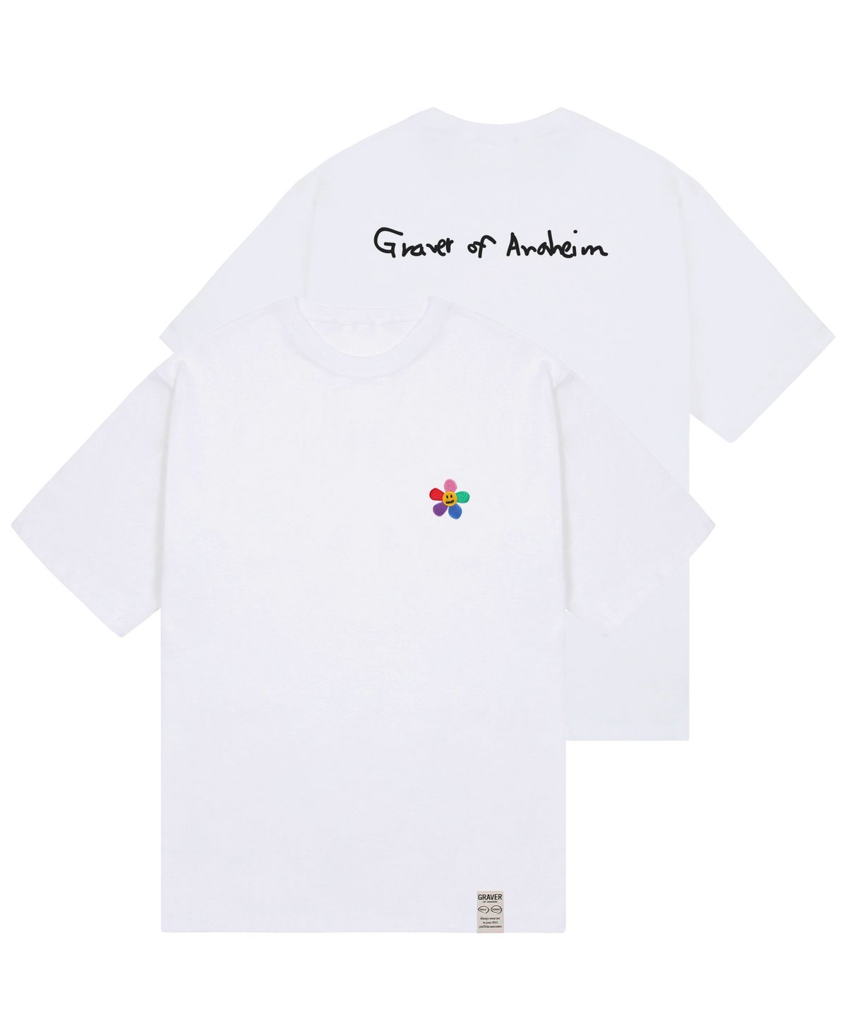 그레이버(GRAVER) [UNISEX]레인보우 플라워 자수 백로고 반팔티_화이트