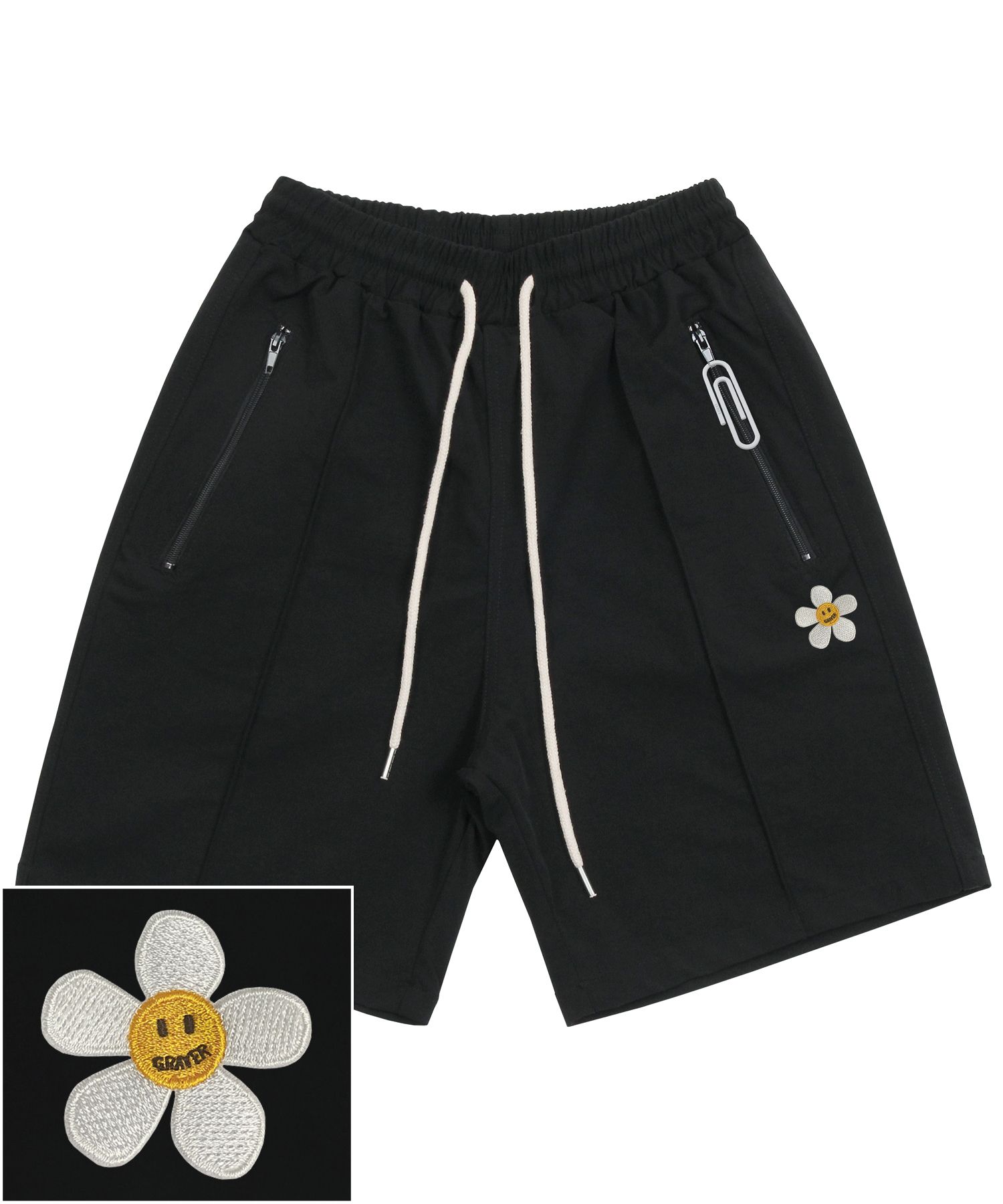 MUSINSA | GRAVER [UNISEX] ZIPPER WHITE FLOWER WHITE CLIP