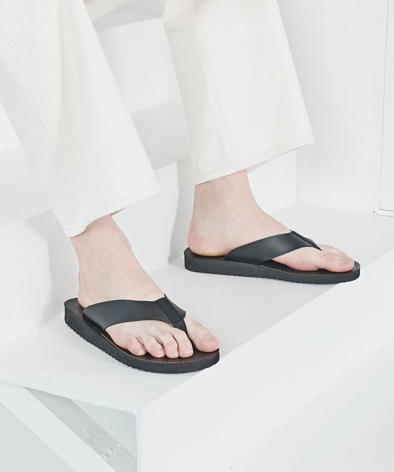 S4012 노스아일랜드 레더 플립플랍 밴타블랙