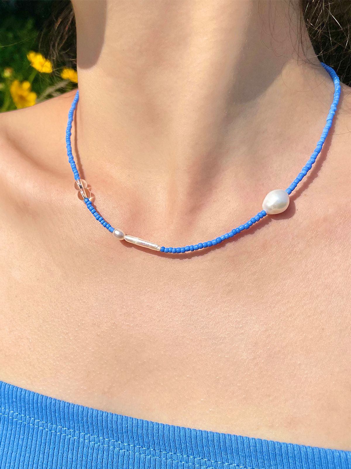 리엔느와르(leeENoir) Aqua Blue Pearl Necklace