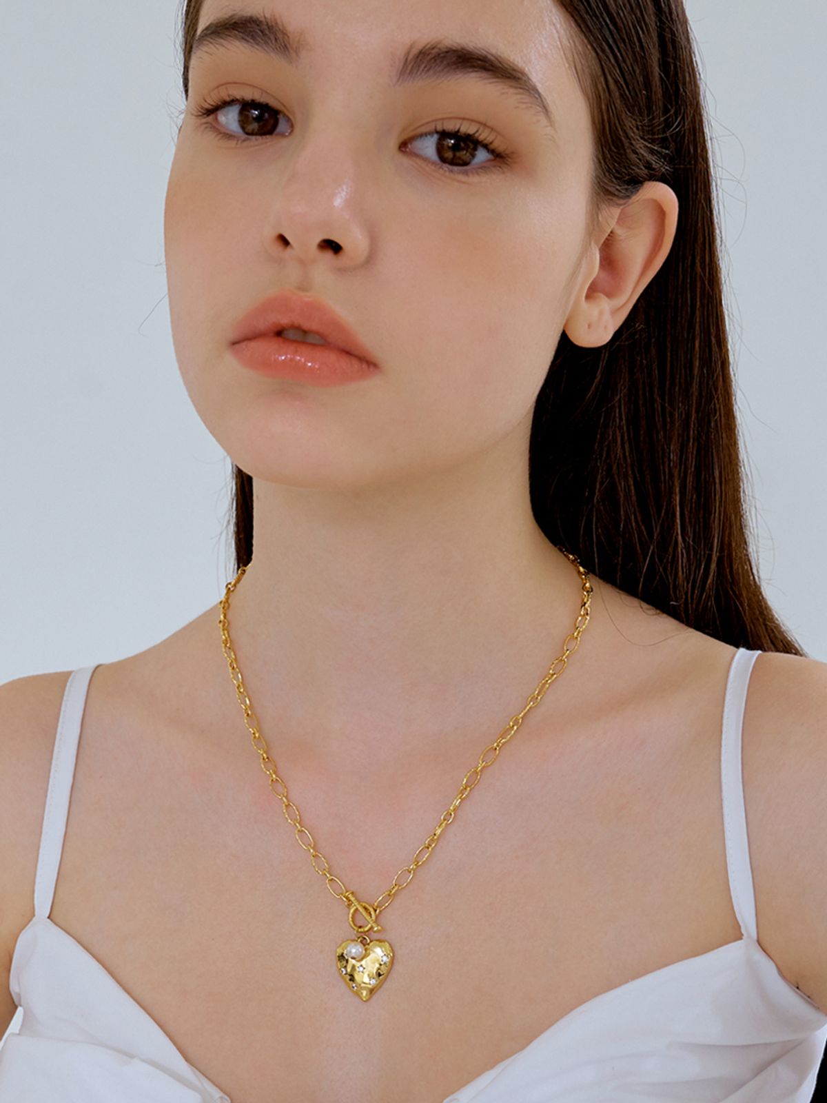 카인더베이비(KINDABABY) swa cubic heart pearl necklace