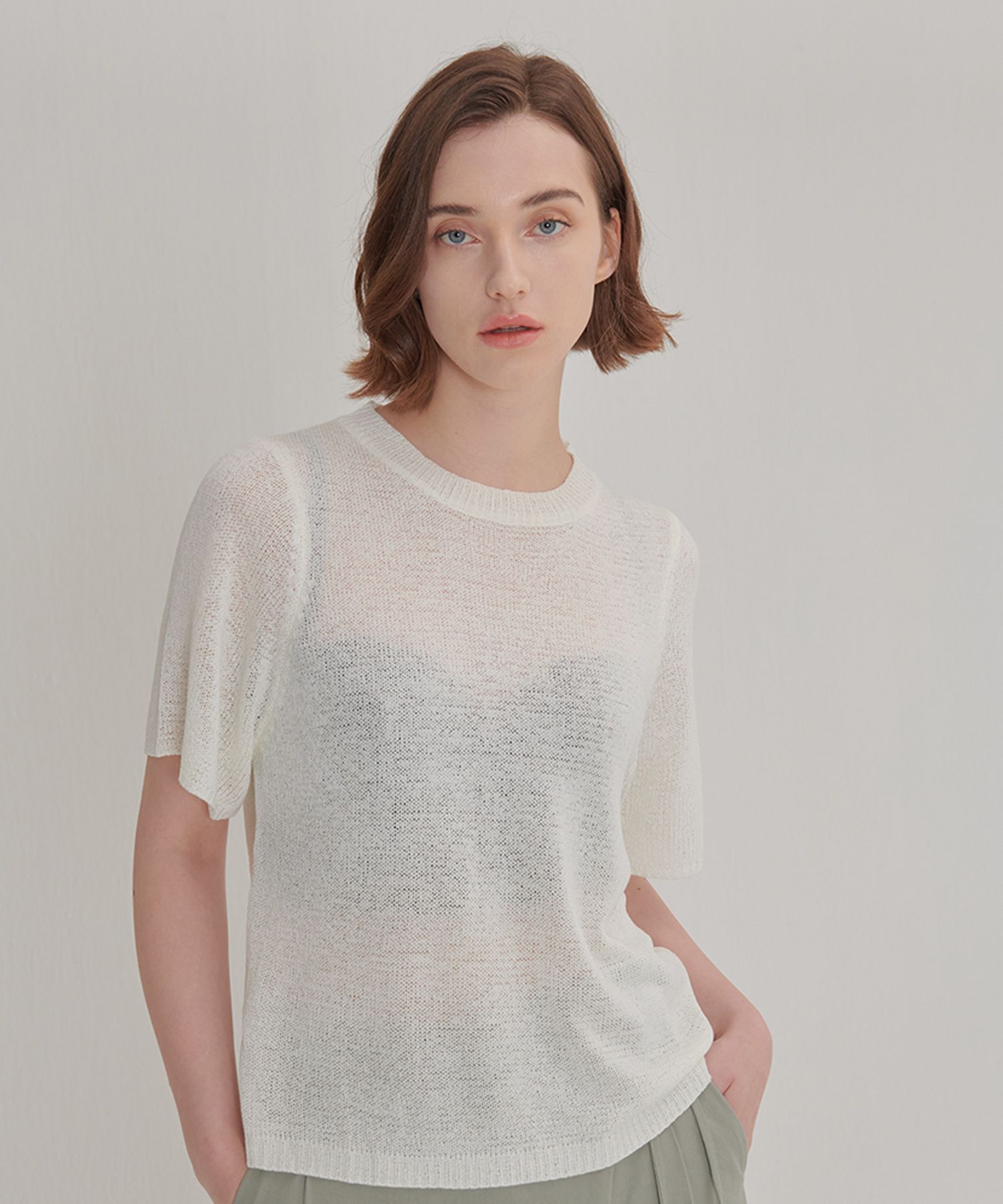 MUSINSA公式 | CAMINO 21 SUMMER Round Net Knit (White)