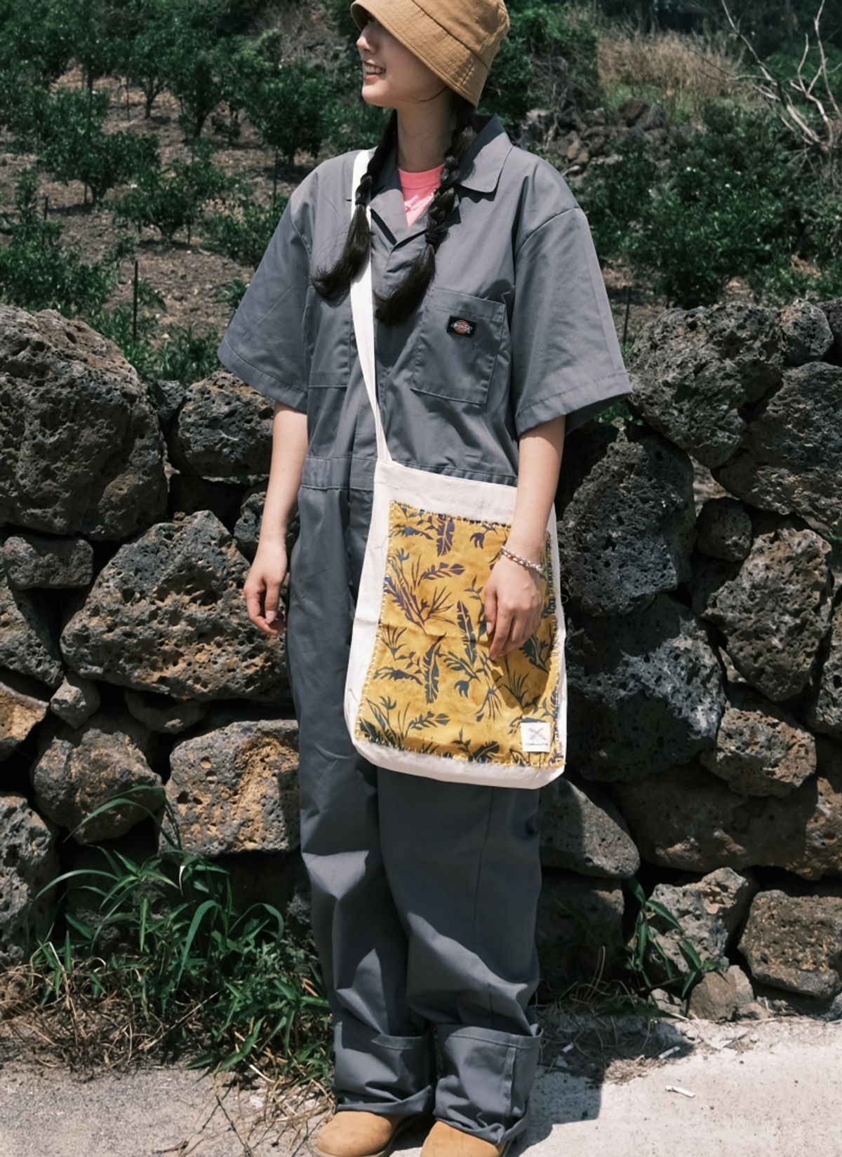 멧앤멜(MATT AND MEL) [Patchwork Canvas Bag] Banana Leaves - Mustard