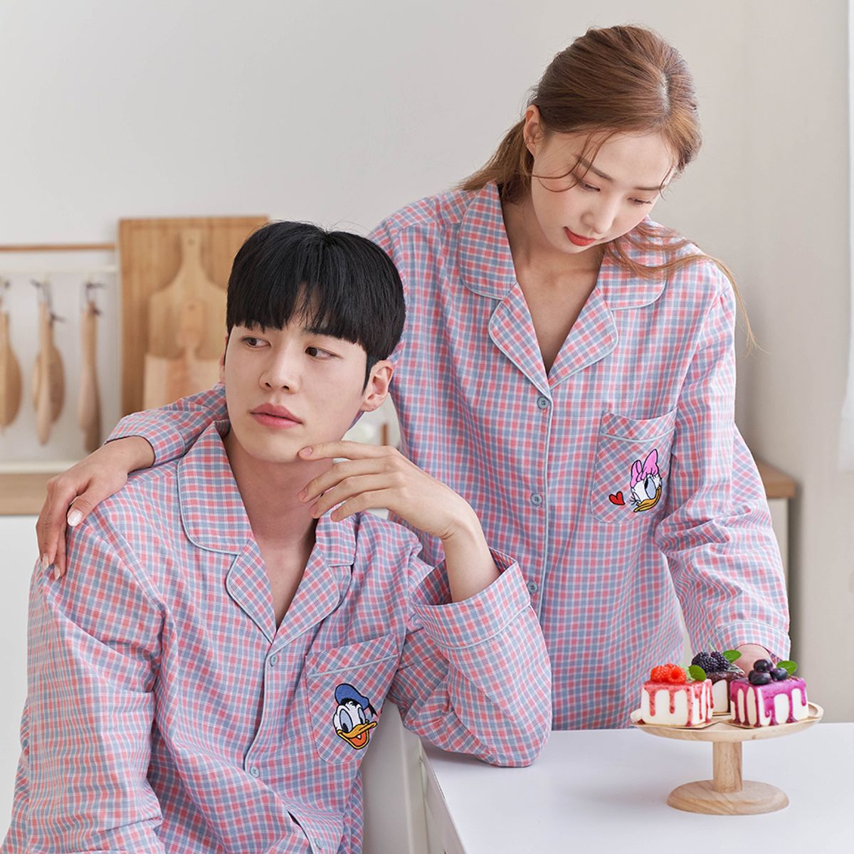 안파(ANPA) 체크 면 긴팔 디즈니 도날드덕 솜사탕 세트 핑크 블루 ANPA15 - 사이즈 & 후기 | 무신사