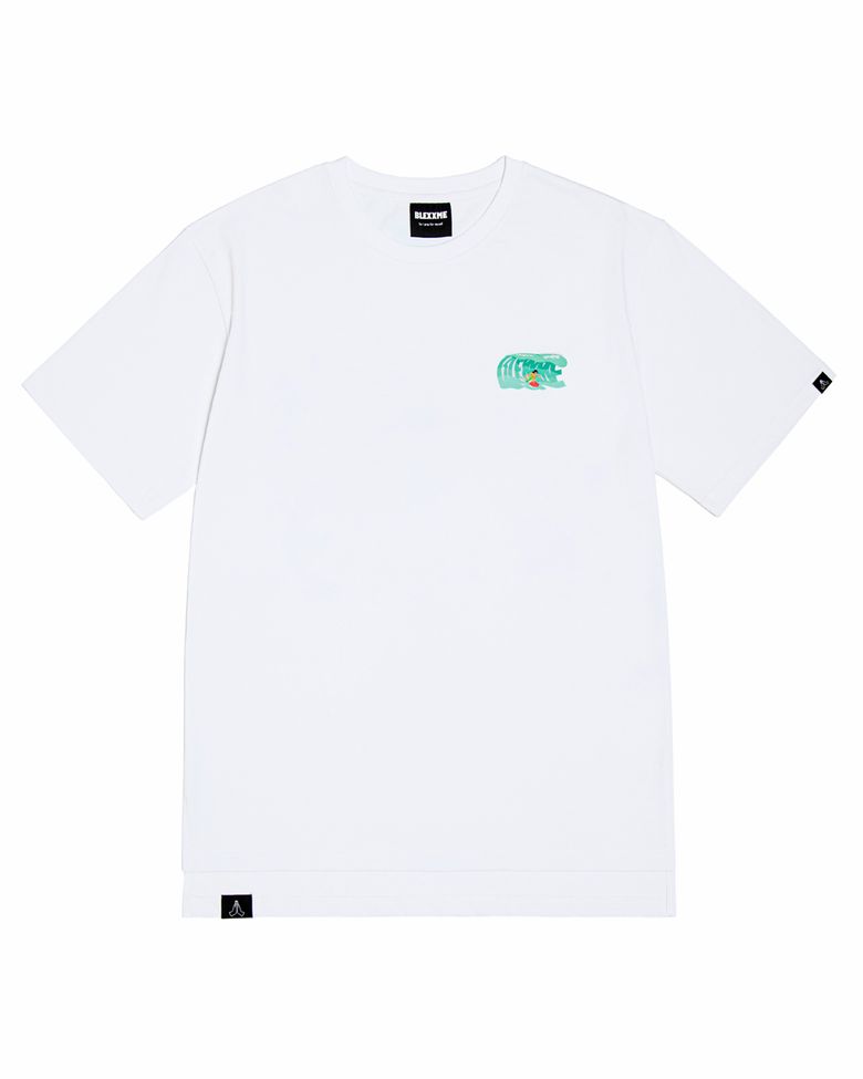 SURF ON THE BIG WAVE VER.2 OVERSIZE FIT SLIT T-SHIRT WHITE