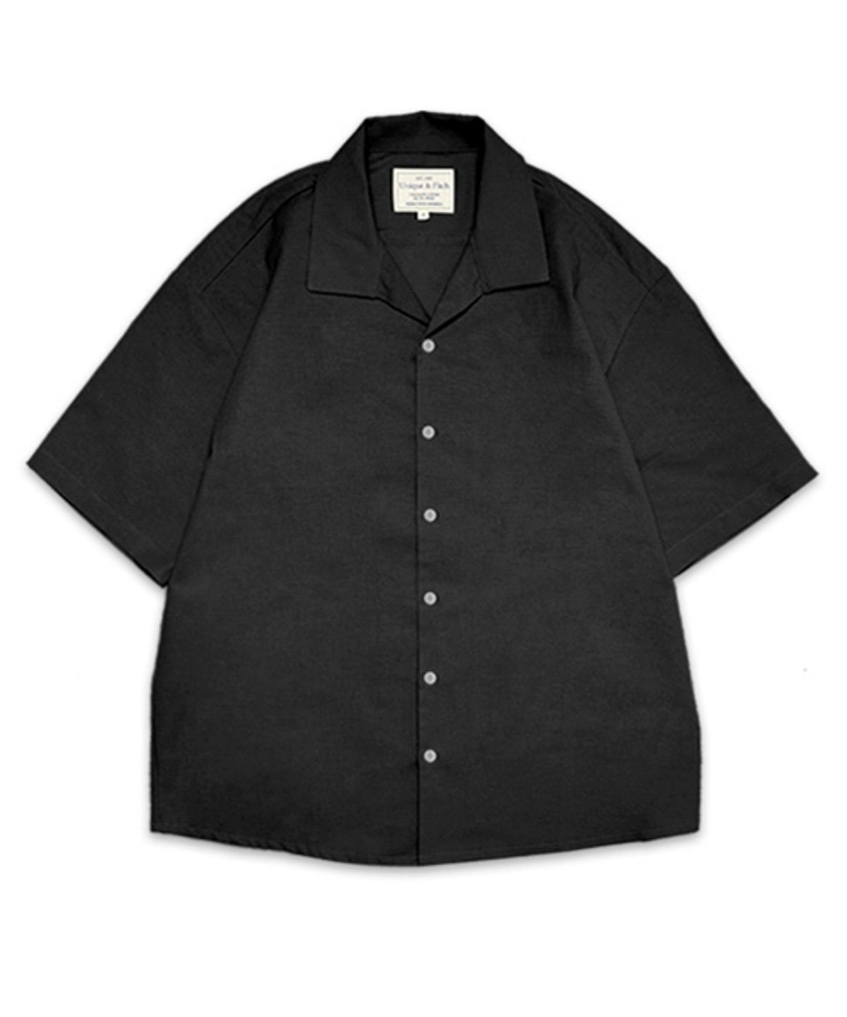 유니어패럴(UNI APPAREL) 오픈카라 반팔 셔츠 블랙