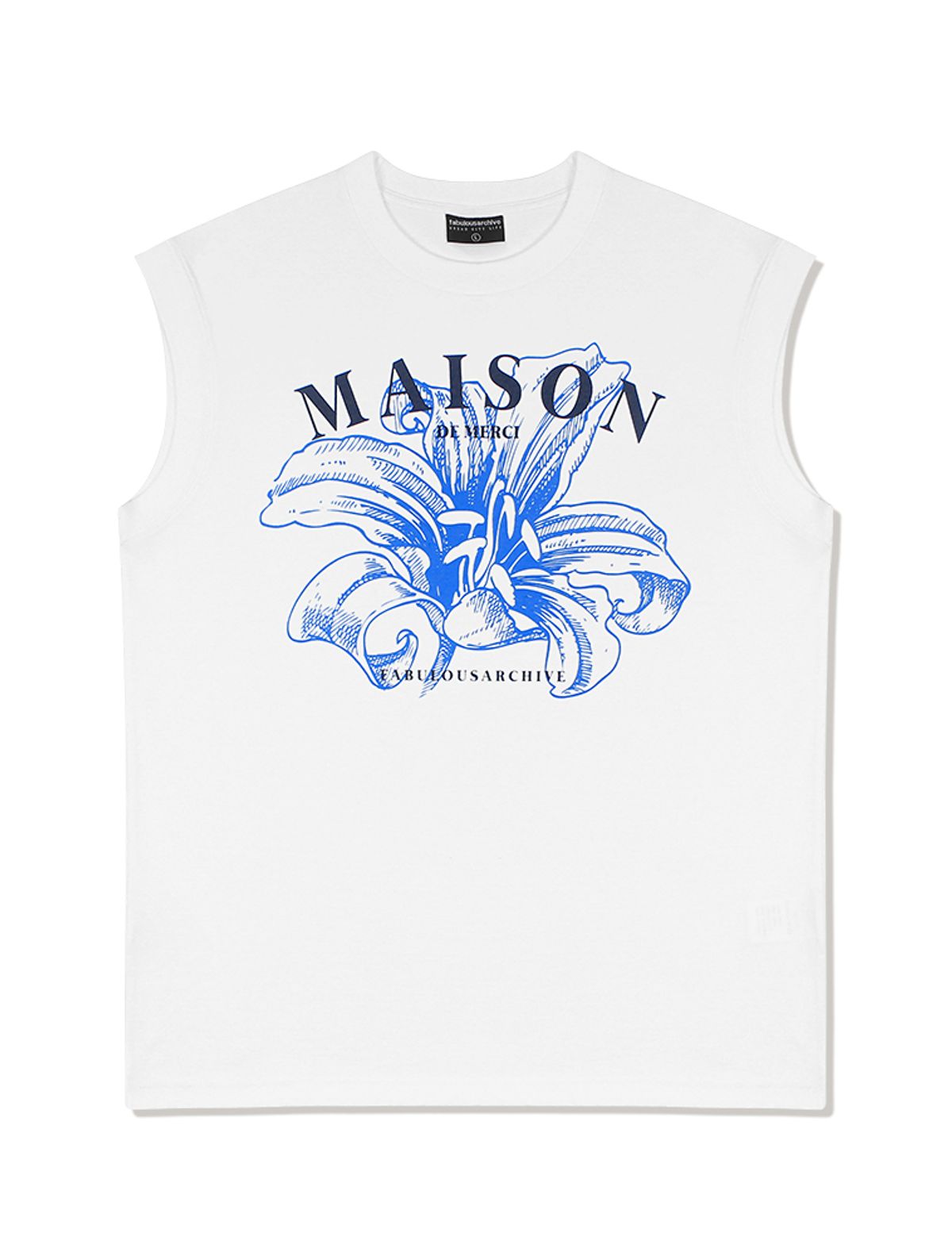 라 메종 스튜디오(LA MAISON STUDIO) UNISEX 오버핏 싱글 MAISON프린팅 슬리브리스 탑 화이트(FCB2TS300M)
