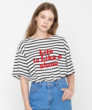 [UNISEX]빅 라이프 스마일 로고 스트라이프 반팔티_블랙